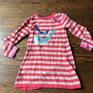 Mini Boden Girl's Bird Striped Knit Striped Warm Cozy Sweater Dress - 3-4 years